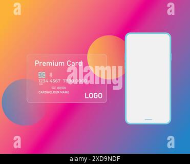 Glassmorphism bank card in popular frosted glass style Stock Vector