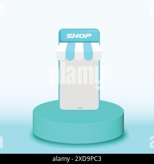 Online shopping 3d rendering with mobile and shopping bag for social media Stock Vector