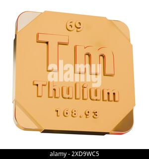 3D Golden Icon - Thulium (Tm) Element from Periodic Table Stock Photo