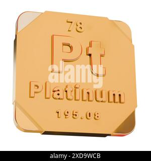 3D Golden Icon - Platinum (Pt) Element from Periodic Table Stock Photo