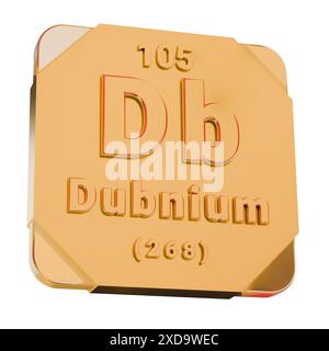 3D Golden Icon - Dubnium (Db) Element from Periodic Table Stock Photo