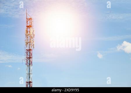 5G or 6G antenna transmitting station, fast communication technology Stock Photo