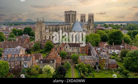 York, England.York Minster at sunset, Aerial view of the city of York with the Minster and surrounding historic buildings. Famous tourism destination Stock Photo