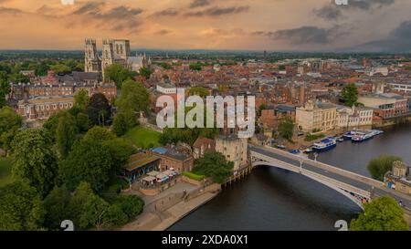 York, England.York Minster at sunset, Aerial view of the city of York with the Minster and surrounding historic buildings. Famous tourism destination Stock Photo