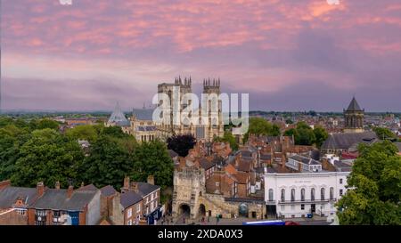 York, England.York Minster at sunset, Aerial view of the city of York with the Minster and surrounding historic buildings. Famous tourism destination Stock Photo