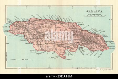 JAMAICA. Vintage map. West Indies. Caribbean 1910 old antique plan