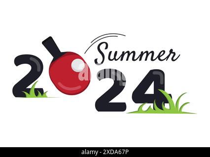 Summer 2024. Summer Olympic Games. Table tennis competitions. Bright vector illustration with racket and tennis ball Stock Vector