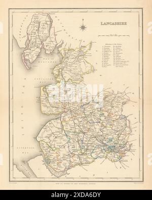 Antique county map of LANCASHIRE by Creighton & Walker for Lewis c1840 old Stock Photo