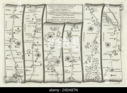King's Lynn - Norwich - Thorpe - Great Yarmouth. GARDNER road map #76 1719 Stock Photo