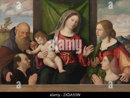 vintage artwork Virgin and Child with Saints and Donors, c. 1515. Giovanni Battista Cima da Coneg Stock Photo