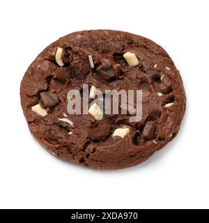 Single homemade sweet brown American chocolate chip cookie isolated on white background close up Stock Photo