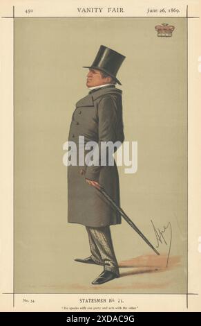 VANITY FAIR SPY CARTOON Lord Stanley 'He speaks with one party & acts with… 1869 Stock Photo