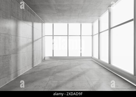 Empty Office Room with Big Windows extreme closeup. 3d Rendering Stock Photo