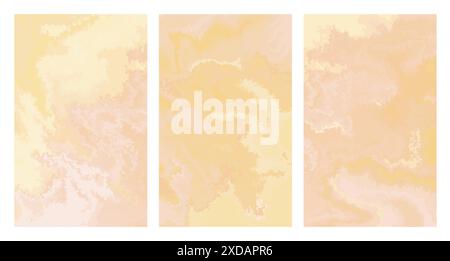 Vector set of abstract minimal backgrounds with hand drawn organic textures in pink and yellow pastel colors Stock Vector