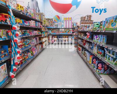 Toronto, On, Canada - February 04, 2024: View the shelves with the toys in Walmart superstore Stock Photo