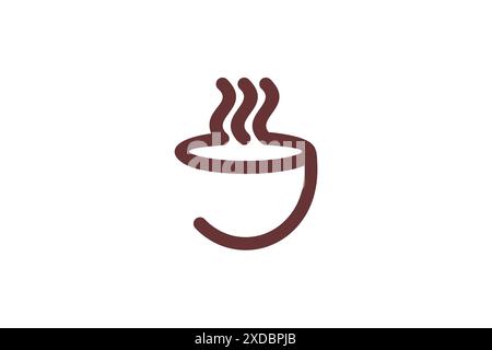 Hot dish simple logo with line art design style. Hot coffee or tea cup logo. Stock Vector