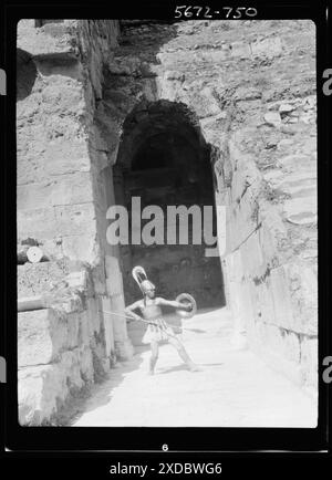 Kanellos dance group at ancient sites in Greece. Genthe photograph collection. Stock Photo