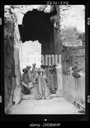 Kanellos dance group at ancient sites in Greece. Genthe photograph collection. Stock Photo