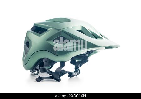 Green Mountain Bike Helmet With Adjustable Straps isolated on a white background. Stock Photo