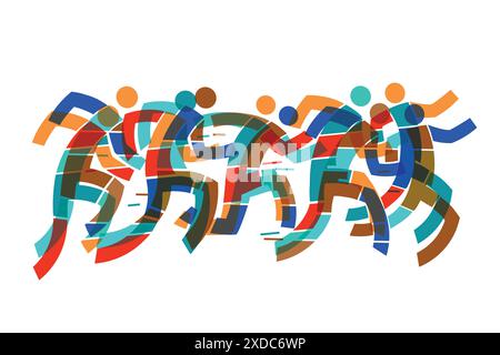 Running race,marathon, jogging. Dynamic Illustration of group of running racers. Isolated on white background. Vector available. Stock Vector