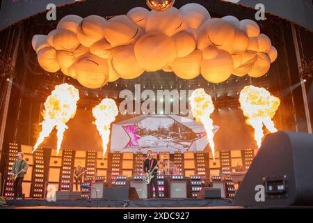 Manchester, England, 21st June, 2024. Green Day headlining Emirates Old Trafford on their The Saviors Tour. Credit: Izzy Clayton/Alamy Live News Stock Photo