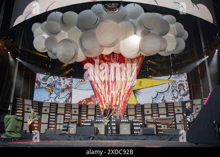 Manchester, England, 21st June, 2024. Green Day headlining Emirates Old Trafford on their The Saviors Tour. Credit: Izzy Clayton/Alamy Live News Stock Photo