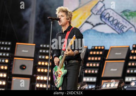 Manchester, England, 21st June, 2024. Billie Joe Armstrong of Green Day headlining Emirates Old Trafford on their The Saviors Tour. Credit: Izzy Clayton/Alamy Live News Stock Photo