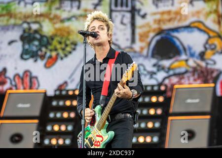 Manchester, England, 21st June, 2024. Billie Joe Armstrong of Green Day headlining Emirates Old Trafford on their The Saviors Tour. Credit: Izzy Clayton/Alamy Live News Stock Photo