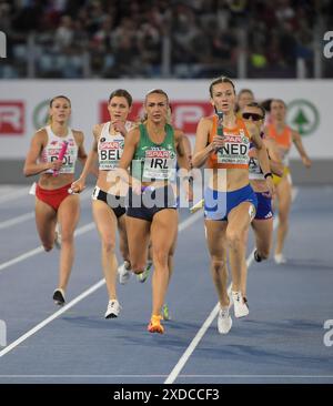 Femke Bol of the Netherlands and Sharlene Mawdsley of Ireland competing in the women’s 4x400m relay final at the European Athletics Championships, Sta Stock Photo