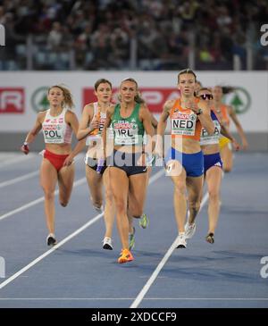 Femke Bol of the Netherlands and Sharlene Mawdsley of Ireland competing in the women’s 4x400m relay final at the European Athletics Championships, Sta Stock Photo