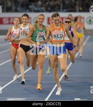 Femke Bol of the Netherlands and Sharlene Mawdsley of Ireland competing in the women’s 4x400m relay final at the European Athletics Championships, Sta Stock Photo