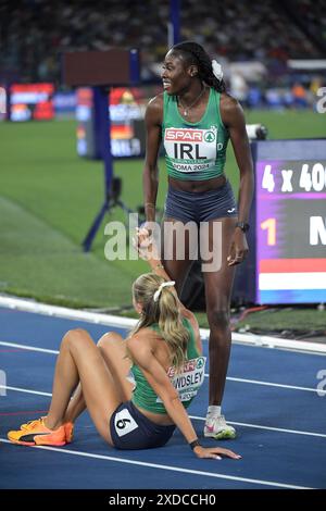 Rhasidat Adeleke and Sharlene Mawdsley of Ireland competing in the women’s 4x400m relay final at the European Athletics Championships, Stadio Olimpico Stock Photo