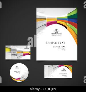 business stationery with colorful wave Stock Vector
