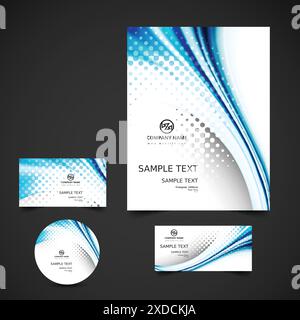 wavy business stationery with dots Stock Vector