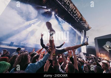 Copenhagen, Denmark. 19th, June 2024. A concert goer in a wheel chair ...