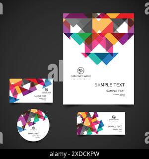 colorful business stationery with triangles Stock Vector