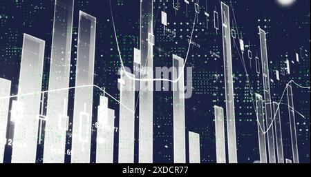 Image of statistics and data processing over screens Stock Photo