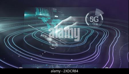 Image of cctv camera and data processing over white map lines background Stock Photo