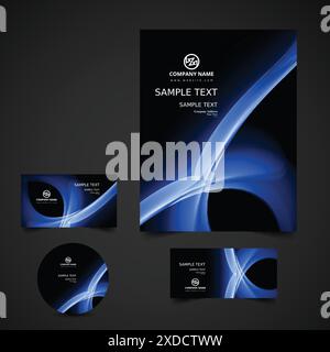 blue wavy business stationery vector design illustration Stock Vector