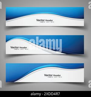 shiny blue wavy headers vector design illustration Stock Vector