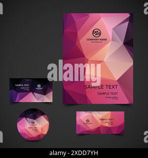 pink polygonal business stationery vector design illustration Stock Vector