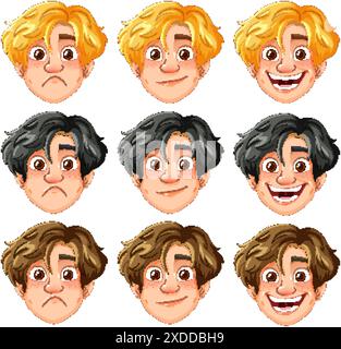 Nine cartoon faces showing different emotions Stock Vector Image & Art ...