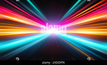 blur night colorful neon glow fast speed zoom moving light trail motion effect abstract for background Stock Photo