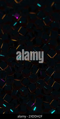 Dark Cubes with Neon Accents: Abstract Digital Art Stock Photo