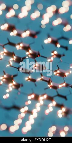 Futuristic 3D Render of Glowing Hexagonal Pattern - Neon Blue and Red Geometric Design Stock Photo