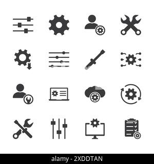Simple Set of Setup, Repair and Settings. Gear, Screwdriver and Wrench icons. Technical Support, Settings and Options icons set. Control Panel, Tool Stock Vector