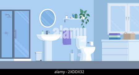 Clean bathroom interior with accessories, lifestyle and home decor concept Stock Vector