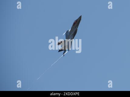 U.S. Air Force Brig. Gen. Joseph Campo, 48th Fighter Wing commander, performs his final flyover in an F-35A Lightning II assigned to the 495th Fighter Stock Photo