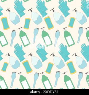 Cleaning seamless pattern. Tools for clean your room repeat background. Cleanup service. Vector line art flat illustration. Stock Vector