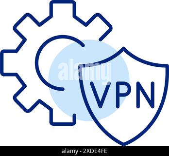 Cogwheel and VPN shield. Online security and protection engineering solutions. Pixel perfect, editable stroke icon Stock Vector